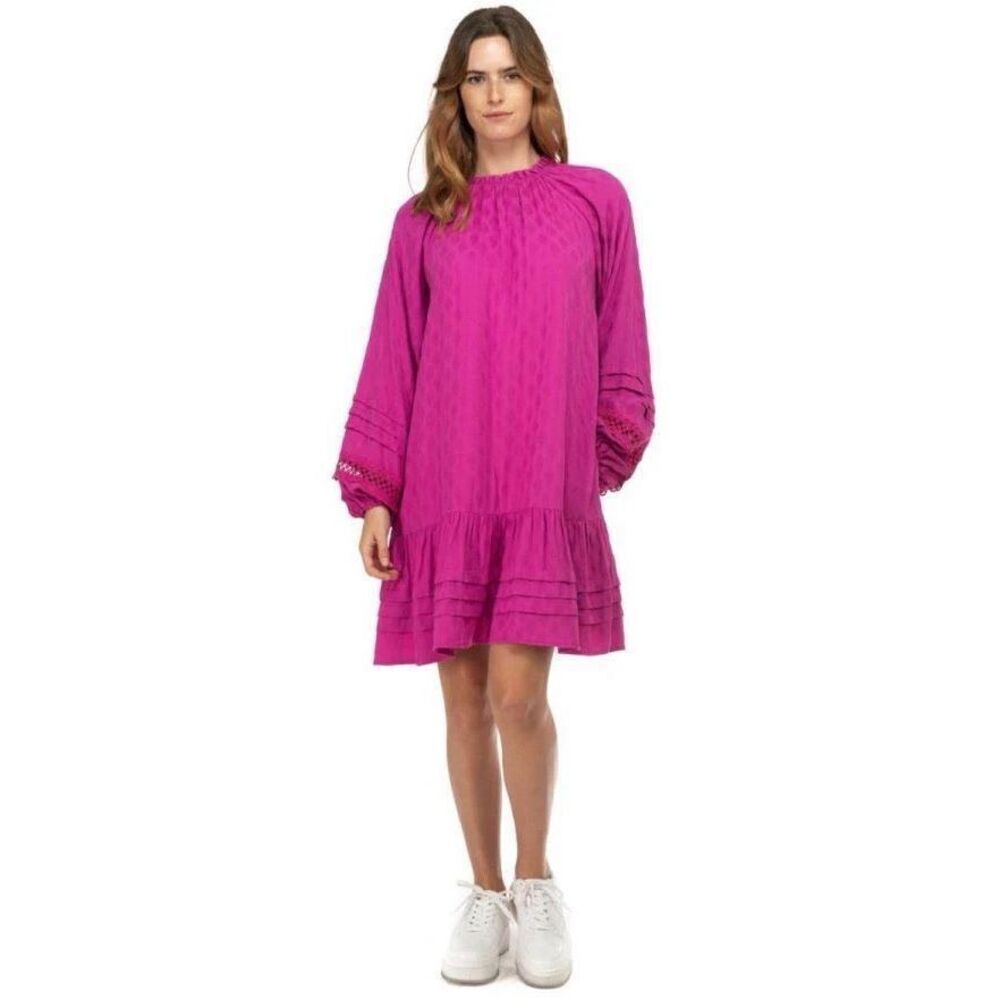 BTFL-Life Fuchsia Boho Oversized Shift Dress Boho Size XS Bishop Sleeve